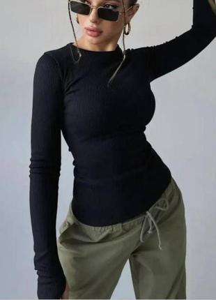 Черный базовый лонгслив/ кофта в рубчик🔥