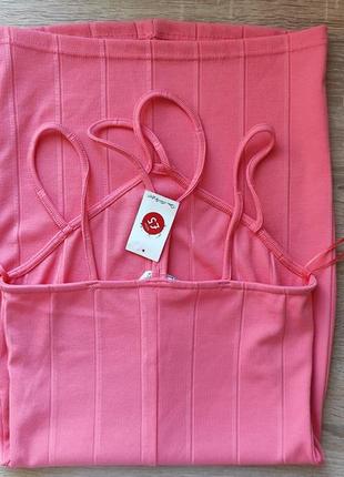 Миниатюрная мини-платье miss selfridge в рубчик ярко-розового цвета5 фото