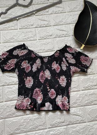 Святкова нарядна кофтинка топ з квітковим принтом на дівчинку 9-10 років