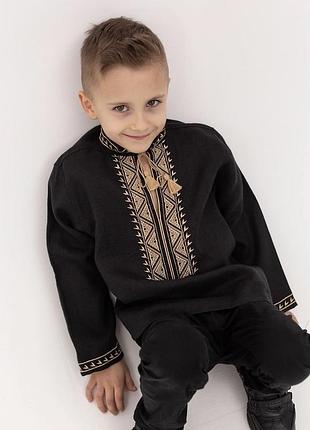 Сорочка вишиванка дитяча чорна льон