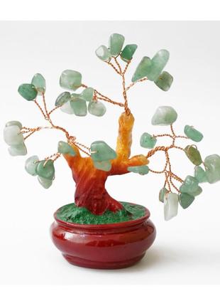 Дерево счастья из камня зелёный авантюрин, сувенир для дома, денежное дерево с камнями