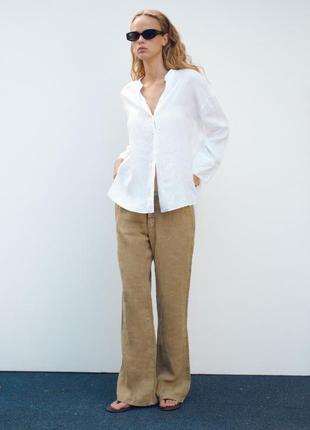 Рубашка женская zara, цвет белый😍 льон лляна сорочка3 фото