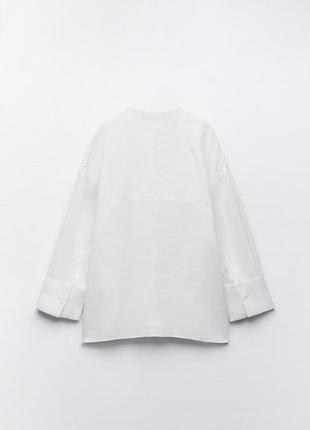 Рубашка женская zara, цвет белый😍 льон лляна сорочка6 фото
