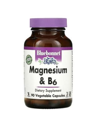 Bluebonnet nutrition, магній і вітамін b6, 90 веганських капсул