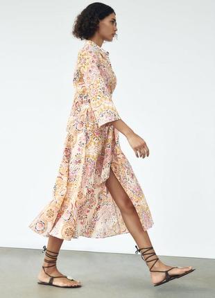 Zara -60% 💛 платье этно принт роскошное коттон стильное хs, м, l2 фото