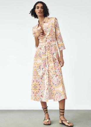 Zara -60% 💛 платье этно принт роскошное коттон стильное хs, м, l4 фото