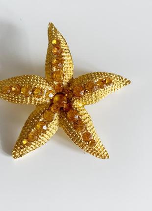 Винтажная брошь морская звезда с кристаллами2 фото