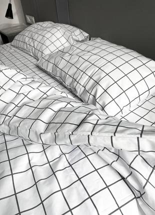 Комплект постільної білизни білий в клітинку півторний полуторний даухспальний сімейний євро постільна білизна полуторна двухспальна євро1 фото