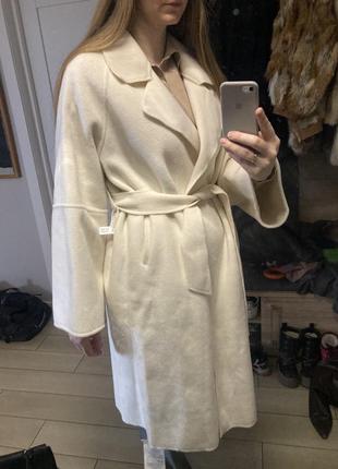 Белое кашемировое пальто кимоно без подклада1 фото