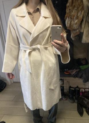 Белое кашемировое пальто кимоно без подклада4 фото