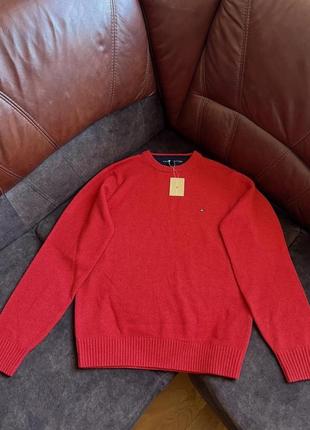 Шерстяной свитер джемпер tommy hilfiger оригинальный красный