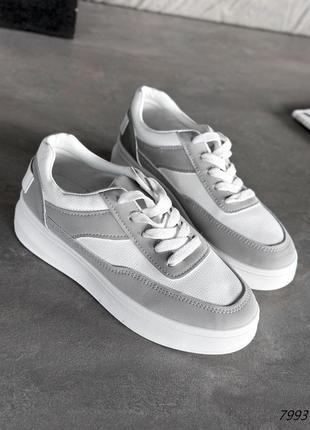 Кроссовки женские jessi белые + серый экокожа/экономик