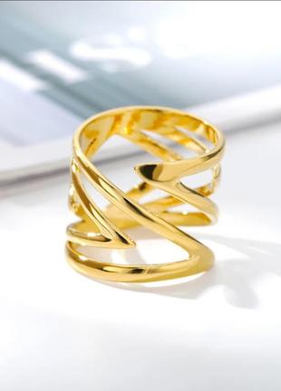 Кольцо перстень золото абстракция регулируемый размер3 фото
