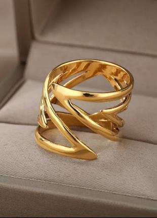 Кольцо перстень золото абстракция регулируемый размер2 фото