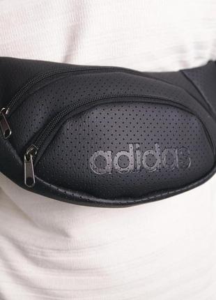 Бананка adidas чорна під шкіру поясна сумка чоловіча / жіноча2 фото