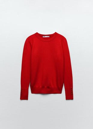 Женский красный базовый трикотажный свитер зара zara 8851/1217 фото