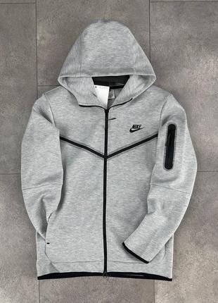 Мужская толстовка худи с капюшоном сіра зіп худі nike tech fleece