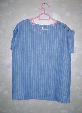 Топ льняной next uk8 р.m 46 синий, в полоску, блуза летняя лен