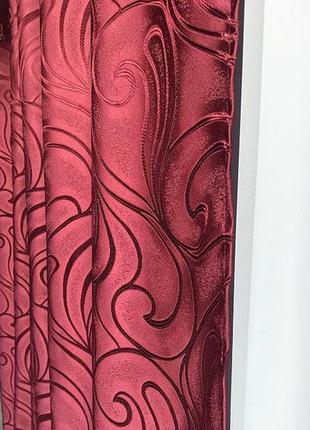 Готовый комплект жаккардовых турецких штор с ламбрекеном 150х270 см ( 2шт ) цвет - бордовый4 фото