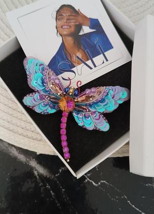 Брошка бабка з бісеру стрекоза ручної роботи мушка метелик жук цикада