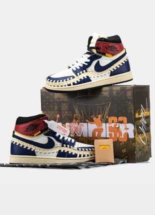 Мужские кроссовки высокие nike air jordan 1 retro x union l.a / весенняя демисезонная летняя обувь весна 2024 найк аир джордан шитые синие