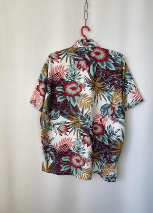 Яркая рубашка гавайка тениска винтаж в бирюзовых розовых тонах4 фото