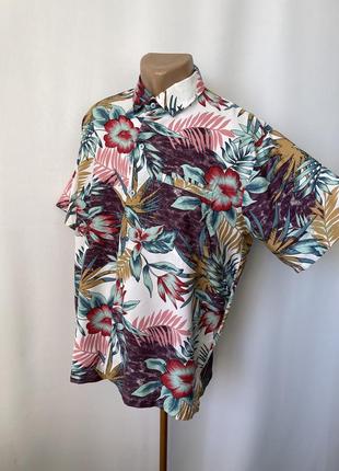 Яркая рубашка гавайка тениска винтаж в бирюзовых розовых тонах5 фото