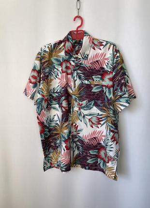 Яркая рубашка гавайка тениска винтаж в бирюзовых розовых тонах3 фото