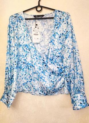 Нова сатинова блузка zara атласна блуза на запах6 фото