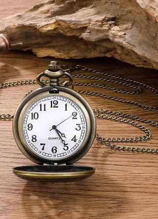 Годинник кварцовий кишеньковий у стилі вінтаж декор римської цифри круглий колір мідний матеріал метал на ланцюжку4 фото