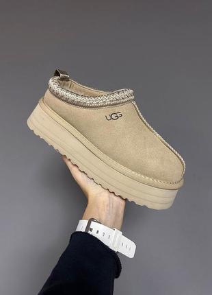 Стильные женские угги тапки на платформе ugg tazz platform mistard seed premium бежевые