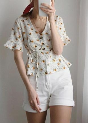 Шифоновая блуза блузка в горошек и цветочный принт
