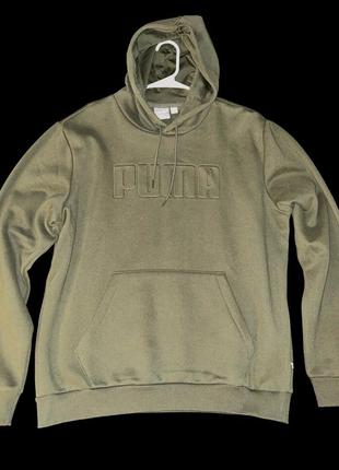 Толстовка puma men's embossed fleece hoodie sweatshirt pullover / olive army green / large / худи