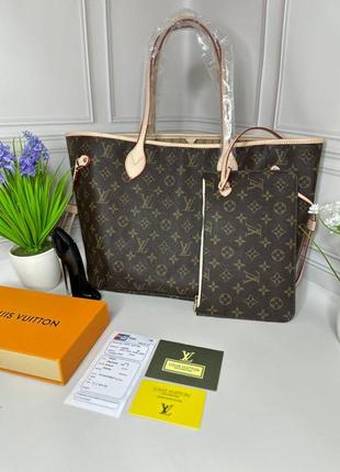 Женская сумка louis vuitton neverfull mm monogram коричневый wb068