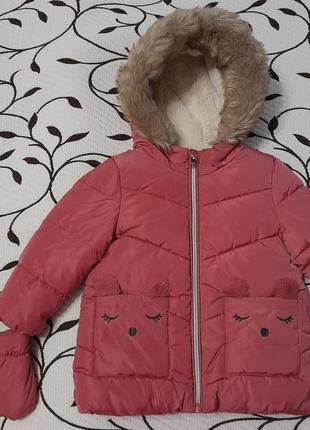 Куртка зимняя с варежками на девочку 1-1,5 года, фирмы f&f1 фото