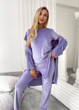 Пижама и халат комплект тройка