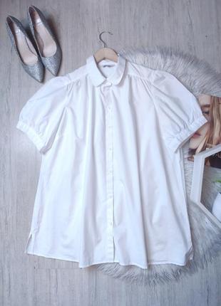 Блуза сорочка білим кольором з об'ємними рукавами ліхтариками