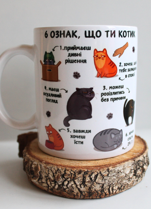 Чашка з принтом 6 ознак що ти котик