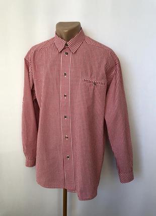 Рубашка баварская красная в клетку виши хлопок длинный рукав country line октоберфест бавария тироль