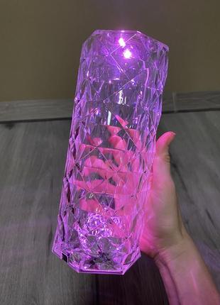 Настільна rgb лампа crystal rose ambience, акумуляторна, 5 вт, 10 годин на одному заряді, 4 режими яскравості