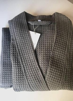 Мужской вафельный халат, темно-серый меланж3 фото