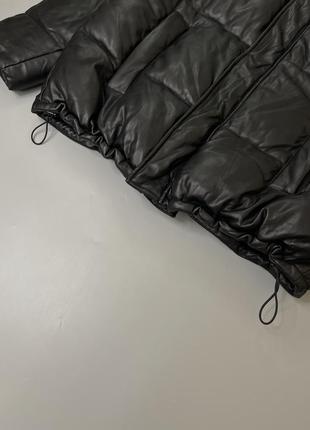 Чорна дута шкіряна куртка zara, зара, оригінал, пуховик, пуффер, оверсайз, дутик, шкіра7 фото