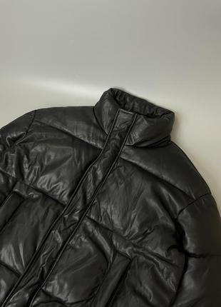 Чорна дута шкіряна куртка zara, зара, оригінал, пуховик, пуффер, оверсайз, дутик, шкіра2 фото