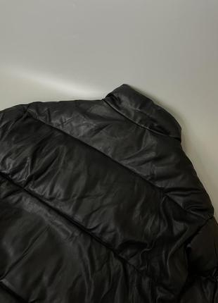 Чорна дута шкіряна куртка zara, зара, оригінал, пуховик, пуффер, оверсайз, дутик, шкіра3 фото