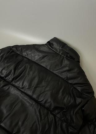 Черная дутая кожаная куртка zara, зара, оригинал, пуховик, пуффер, оверсайз, дутик, кожа3 фото