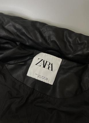 Чорна дута шкіряна куртка zara, зара, оригінал, пуховик, пуффер, оверсайз, дутик, шкіра10 фото