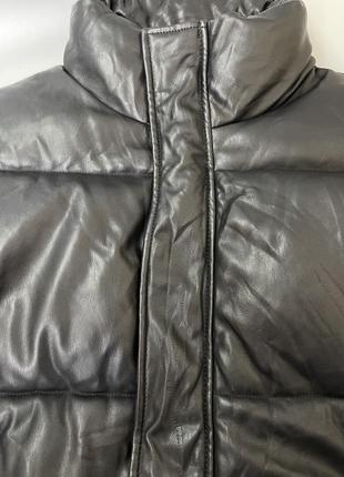 Чорна дута шкіряна куртка zara, зара, оригінал, пуховик, пуффер, оверсайз, дутик, шкіра8 фото