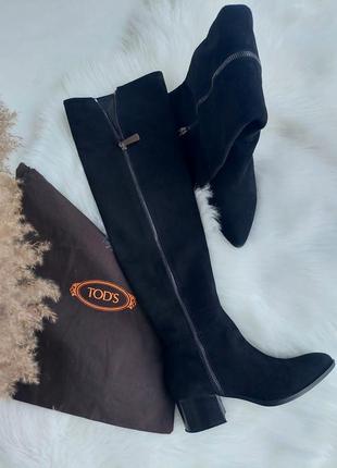 Замшевые высокие сапоги ботфорты из 100% натуральная замша и кожа от tod's