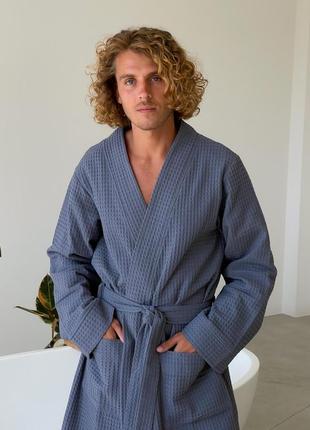 Чоловічий вафельний халат, маренго2 фото