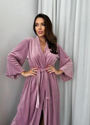 Женский комплект 2ка халат и пеньюар (ночнушка) пижама для дома и сна (велюр) розовый m-l3 фото